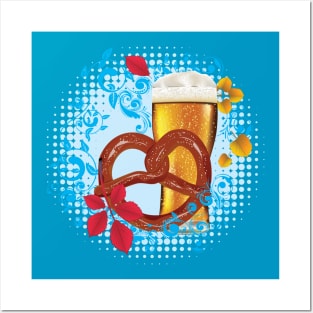 Cartoon Pretzel with Beer Posters and Art